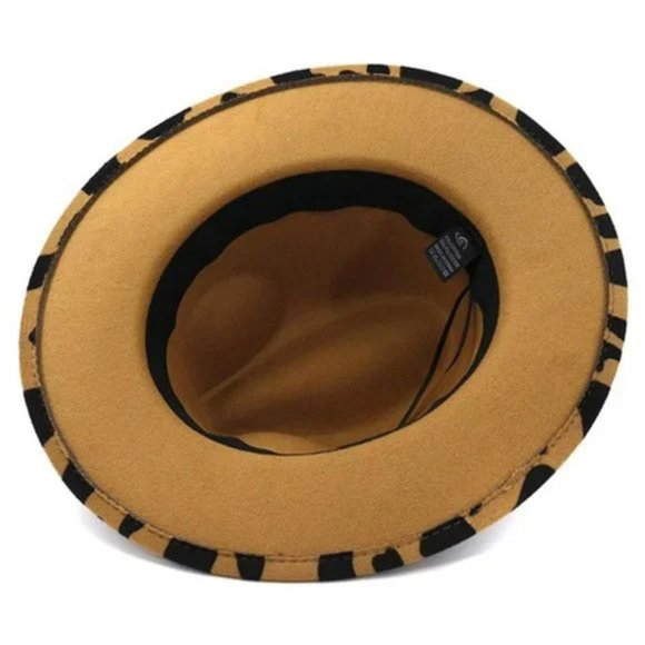 Trendy Cow print Fedora Hat - Camel and Black - Picture 2 of 2